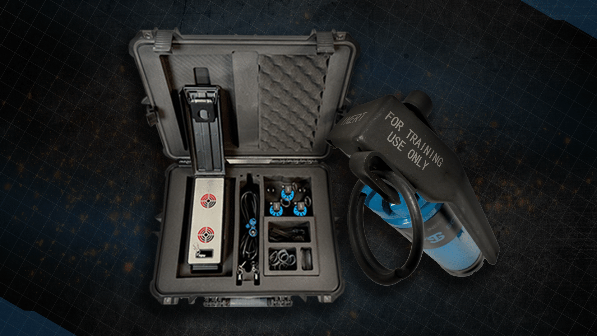 Electronic training flashbang devices producing safe, realistic blast and flash effects for tactical drills.