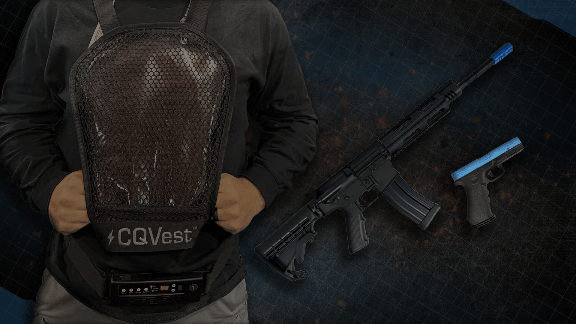 Non-projectile force-on-force training weapons enabling safe, high-intensity stress engagement without marking rounds - CQVest